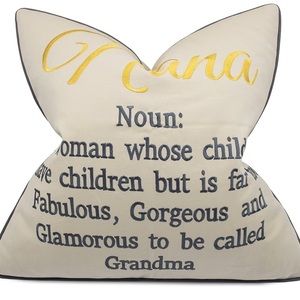 Nana Definition Embroidered Square Accent Throw Pillow Cover - , Ivory